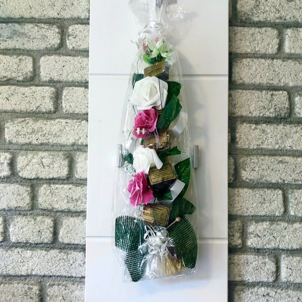 Teezopf mit Blumen und 5x Tee, Wand, Tür Dekoration, Angela Müller, Geschenk