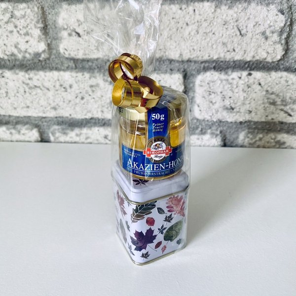 Mini Tin / Teedose mit Honig In Geschenkverpackung