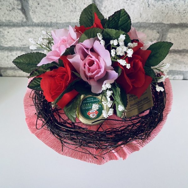 Teestrauß „Love“ rosa, rote Rosen, Tee, Honig, Angela Müller